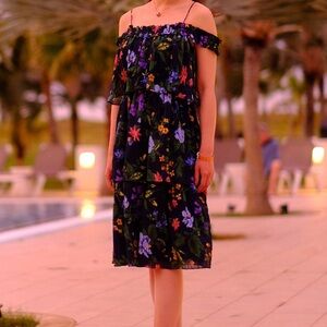 Club Monaco Floral Midi Dress - Navy and Multicolor